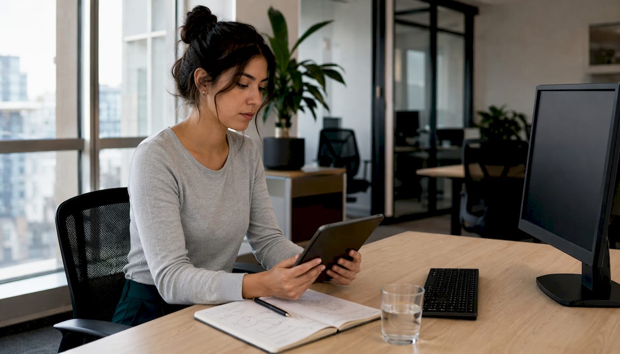 1784985649572 Desarrolladora revisando tablet en oficina minimalista Alternativas a Piwik: guía privacy-first para Europa Central LG DATAONE 1 Especialista revisando la implementación de una alternativa a Piwik en WordPress