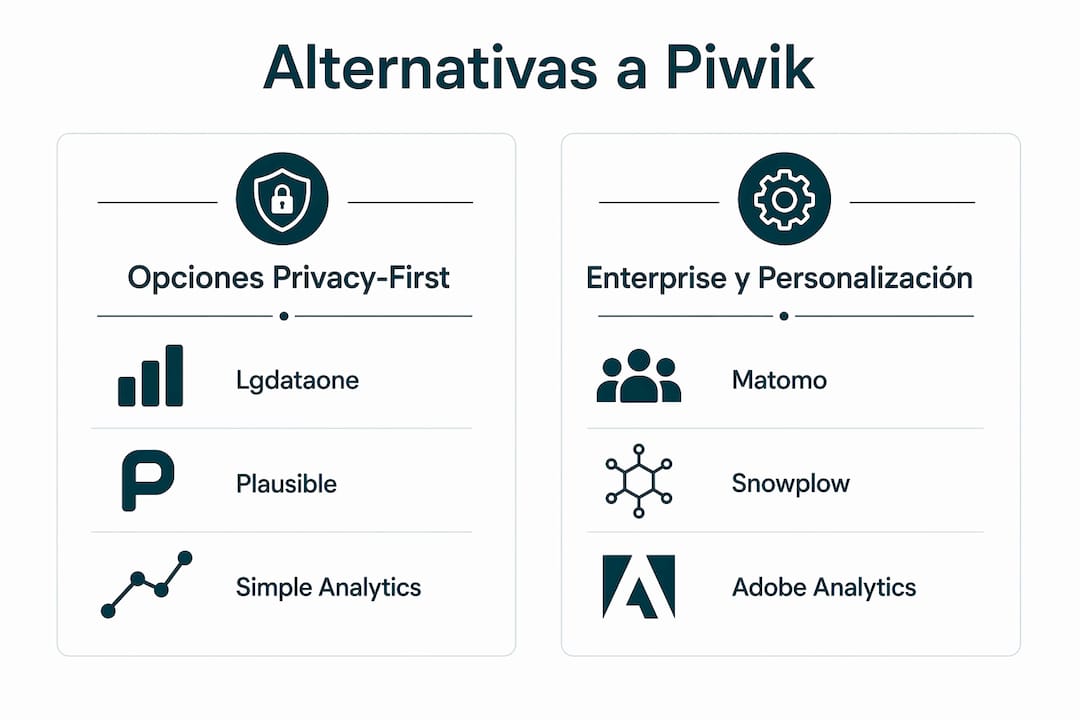 Alternativas a Piwik. Comparativa visual de alternativas a Piwik según privacidad, profundidad e implementación Alternativas a Piwik. Comparativa visual de alternativas a Piwik según privacidad, profundidad e implementación