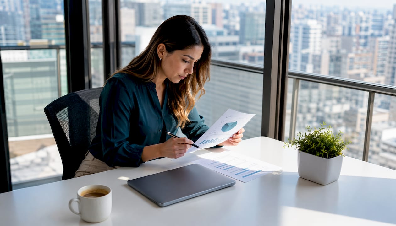 1785259808353 Mujer revisando datos first party en oficina Datos first party vs third party: qué deben saber los marketers LG DATAONE 1 Profesional revisando información de clientes para una estrategia de datos propios