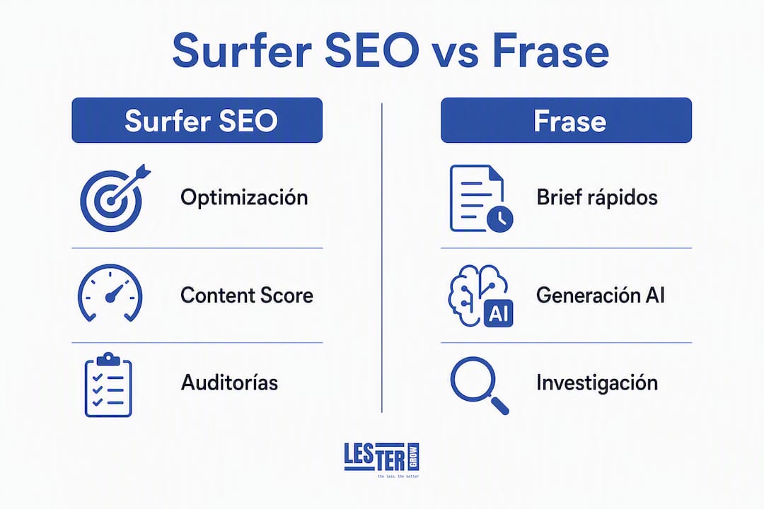 Infografía de comparación entre los editores de Surfer SEO y Frase