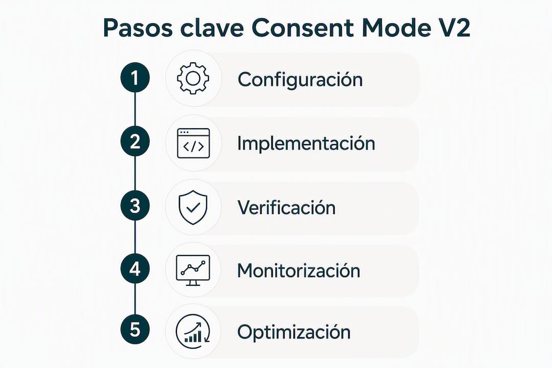 Infografía con los pasos esenciales para implementar Consent Mode V2
