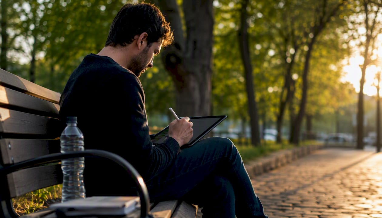 Manos organizando una estrategia de contenidos SEO en una tablet. AI Overviews SEO