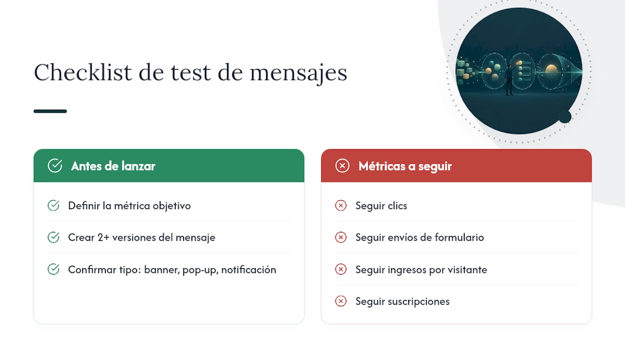 Infografía de lista de verificación para pruebas de mensajes web