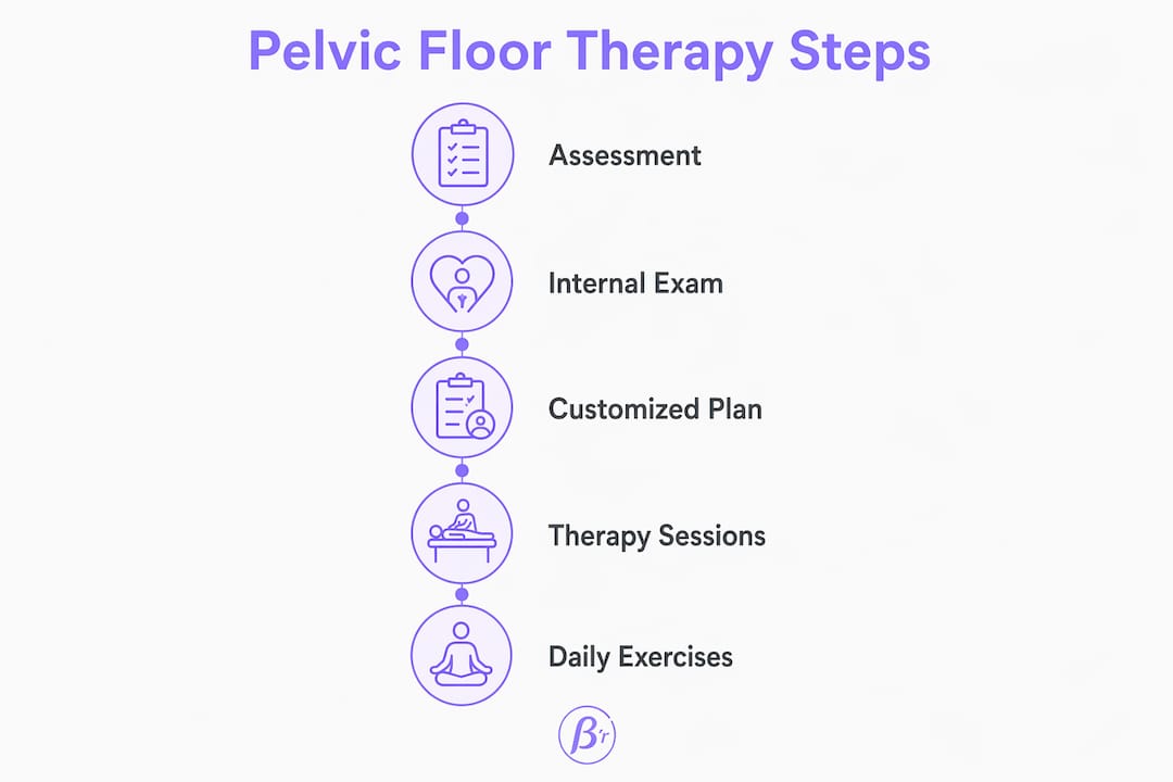 Infographic outlining steps of male pelvic floor therapy