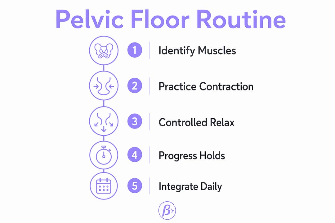 Infographic showing pelvic floor exercise routine steps