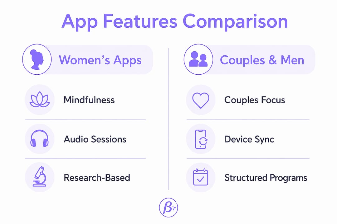 Infographic comparing sexual wellness app features by audience