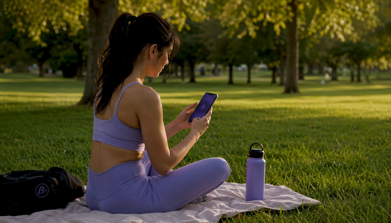 Hands holding smartphone using pelvic floor app