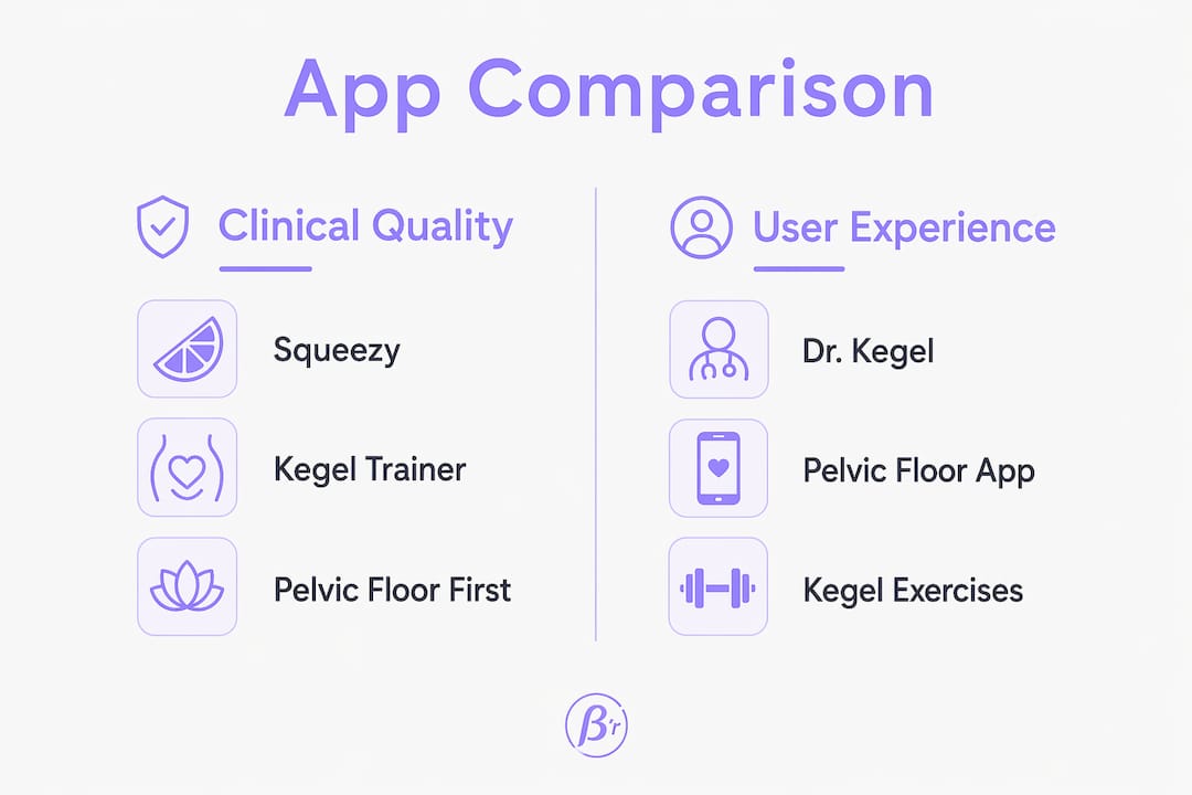 Infographic comparing pelvic floor apps on clinical quality and user experience