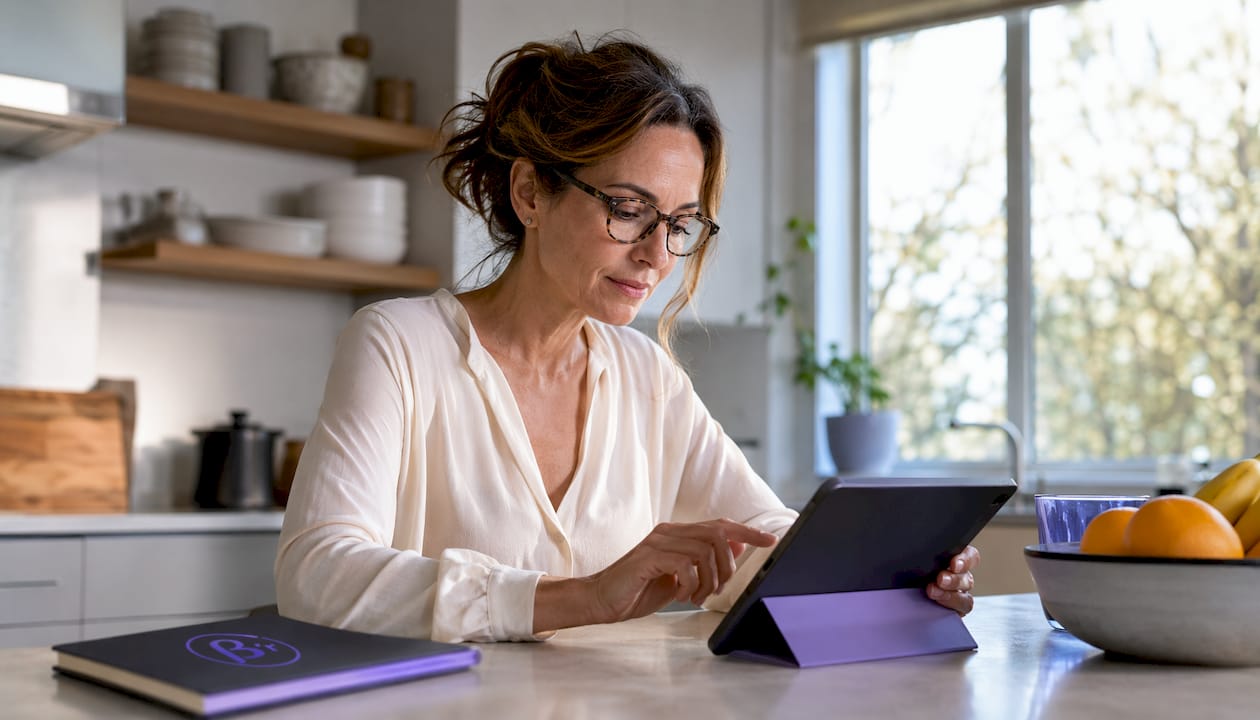 Woman entering detailed mood data on tablet