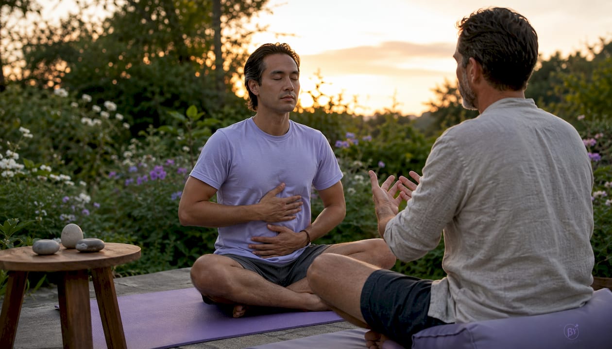 Somatic therapist guiding breathwork session