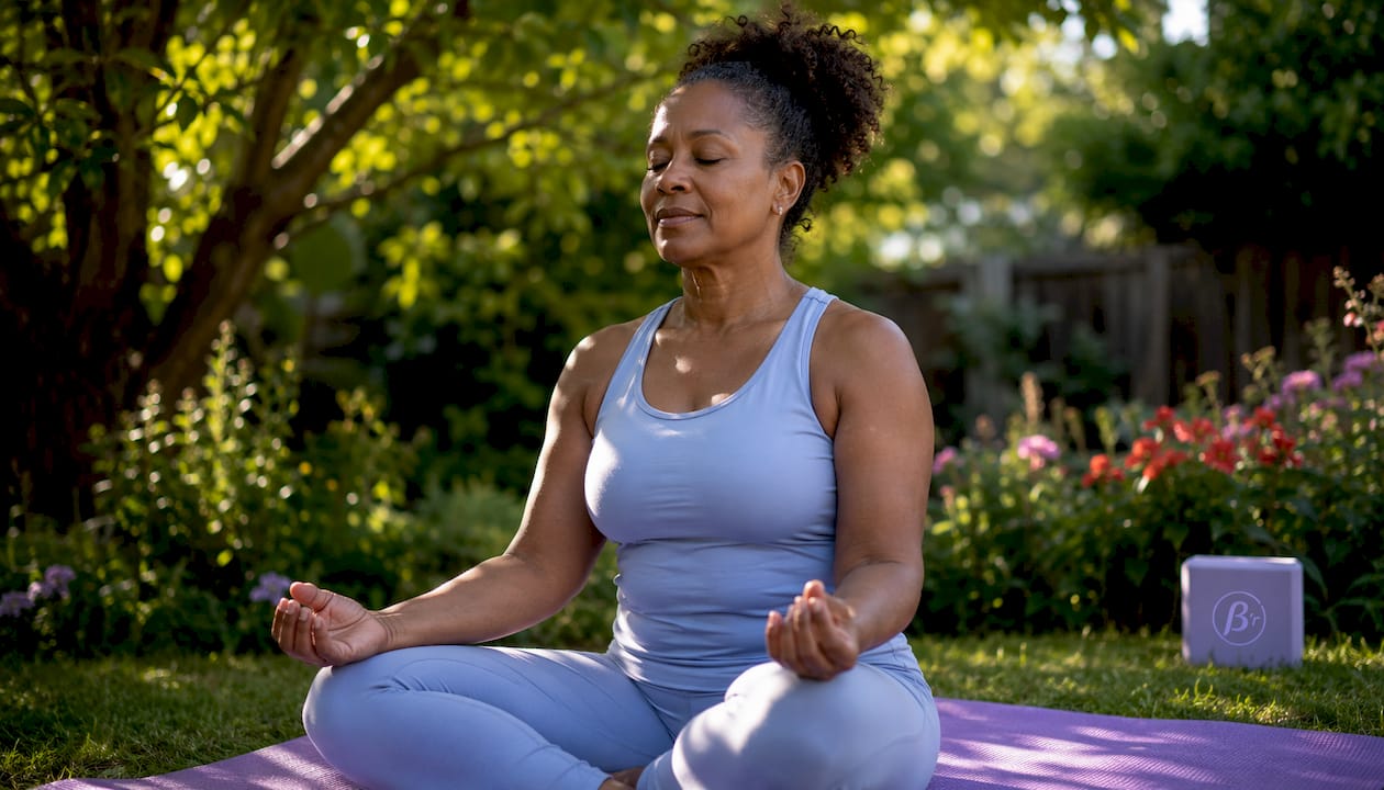 Woman practicing mindfulness in yoga studio