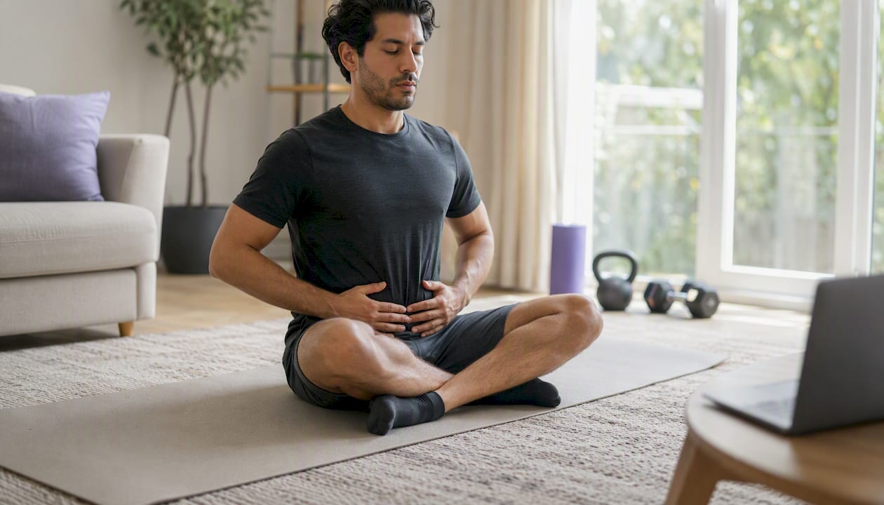 Man doing pelvic floor exercises on mat