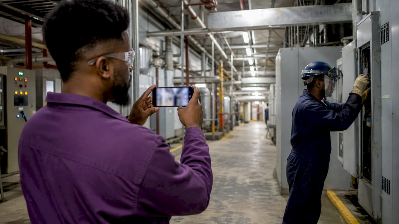Hands recording task video on smartphone