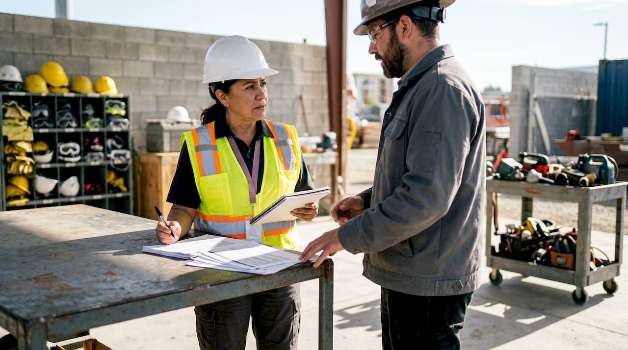Safety professional reviewing JHA documents