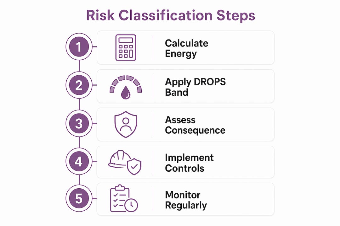 Infographic illustrating risk classification steps from falling objects