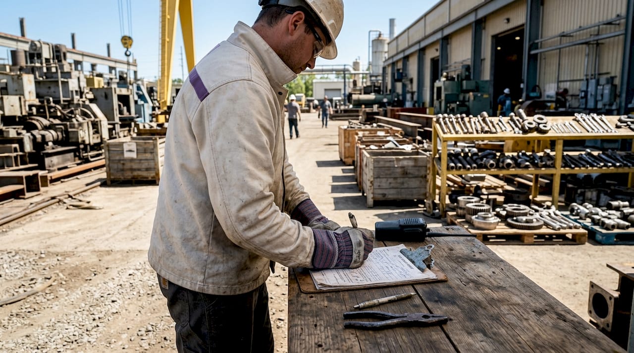 Hands filling out hot works permit form on clipboard