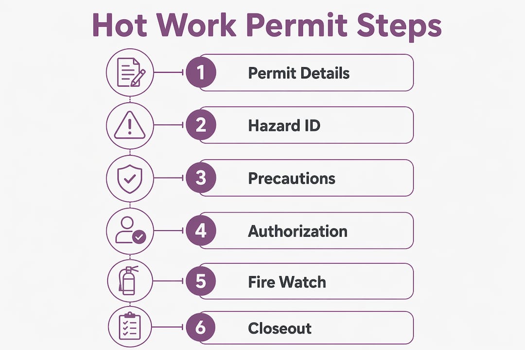 Infographic outlining steps in hot work permit process