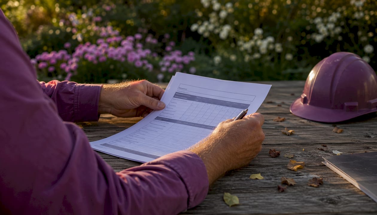 Hands filling out JHA form on clipboard in plant