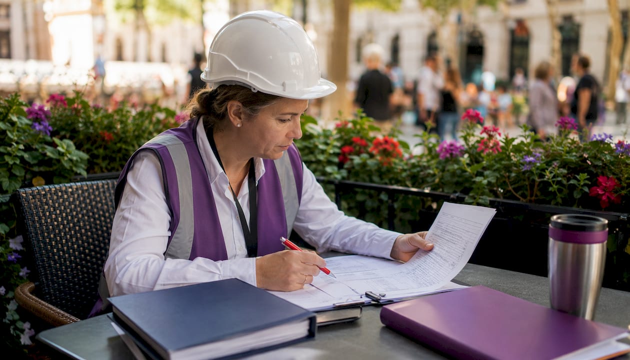 Safety officer reviewing hot work permit documents