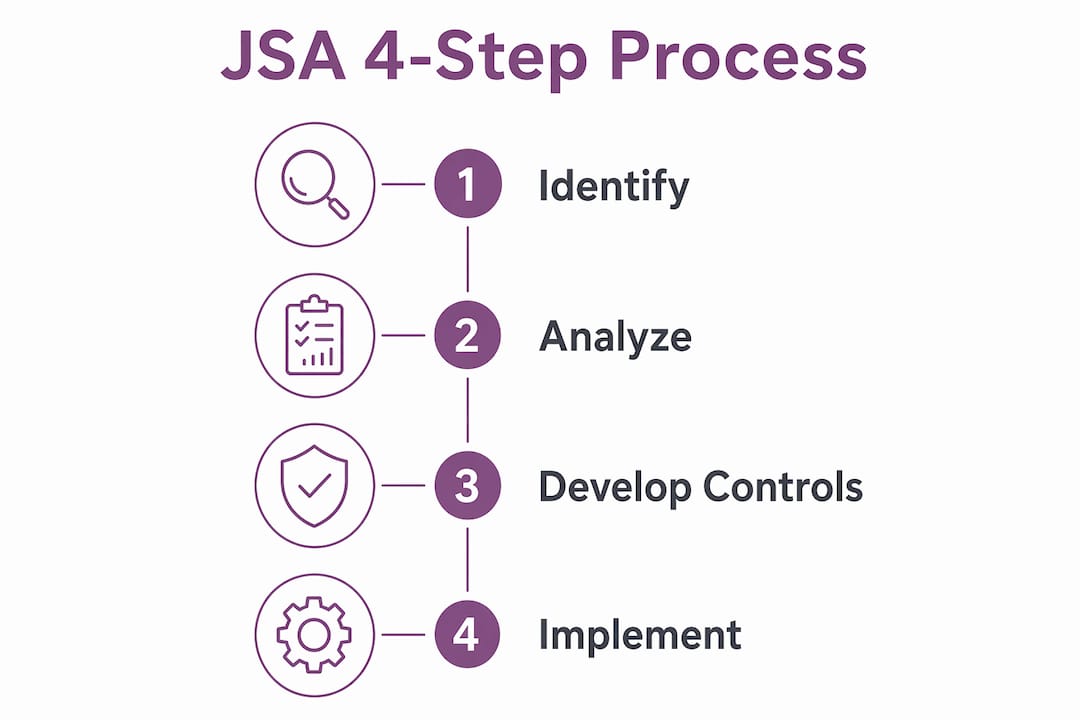 Infographic of the 4-step JSA process with numbered steps