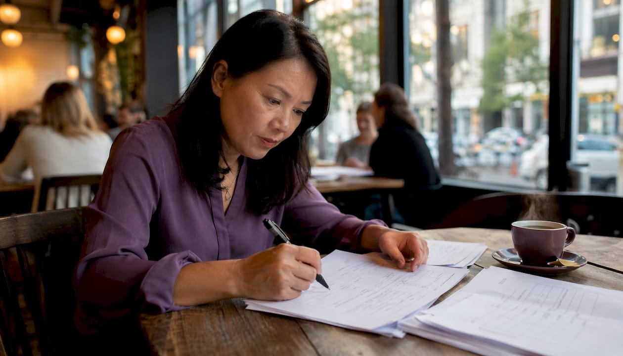 Engineer reviewing RAMS documents at office desk