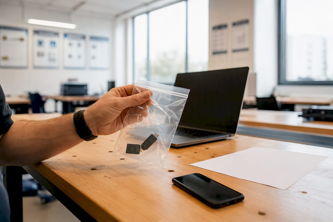 Hand holding sealed evidence bag at breach response