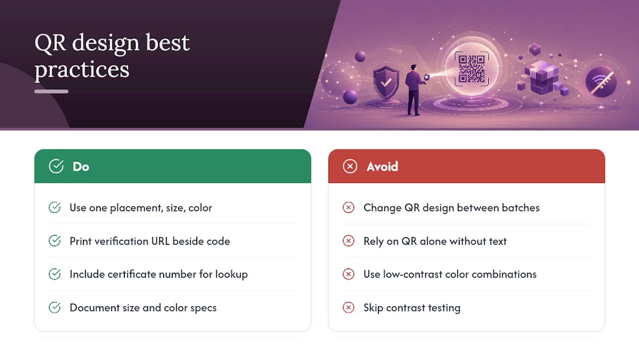 Standards and Best Practices for Certificate QR Design — overview diagram