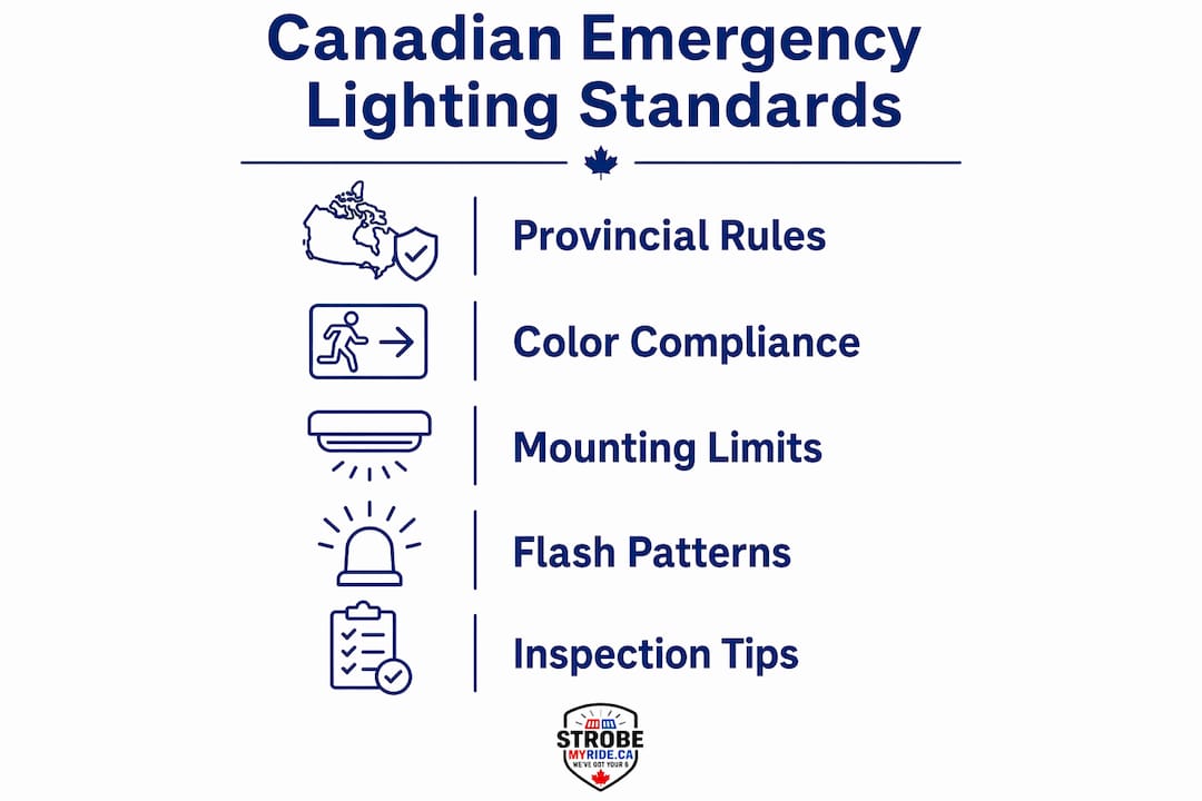 Infographic showing legal standards for vehicle emergency lighting in Canada