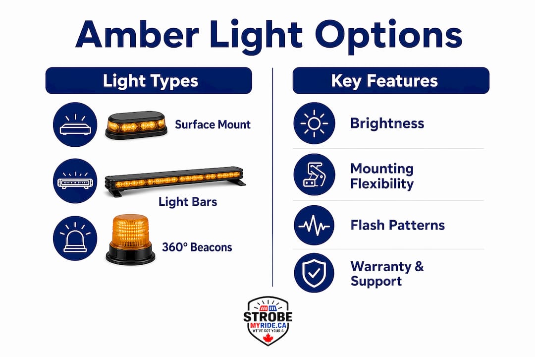 Infographic contrasting amber light types and features