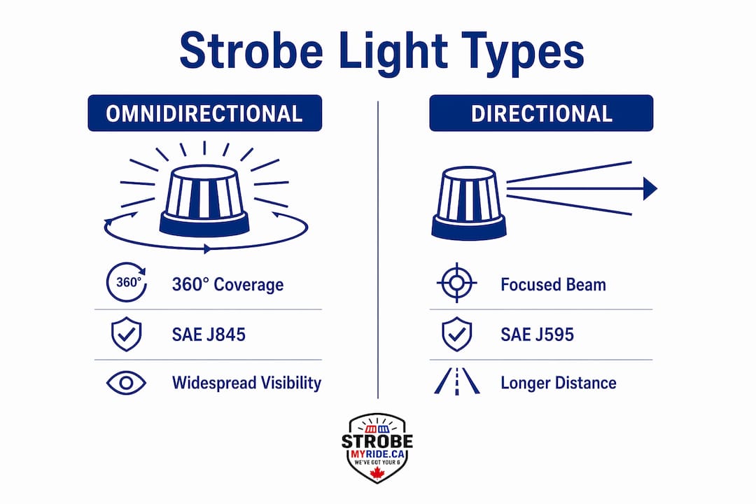 Infographic comparing omnidirectional and directional strobe lights