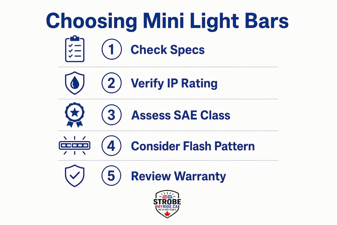 Infographic illustrating steps to choose mini amber light bar
