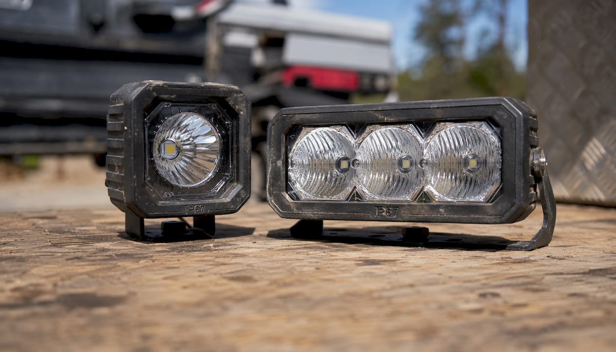 Close-up of service truck spot and flood lights comparison