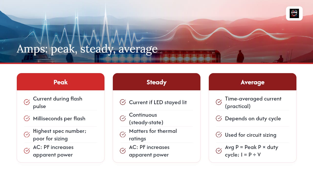 What manufacturers mean by "amps": peak, steady, and average — overview diagram