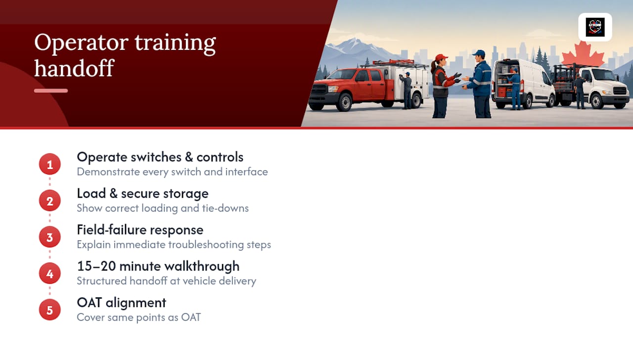 Fleet equipment operator training handoff steps