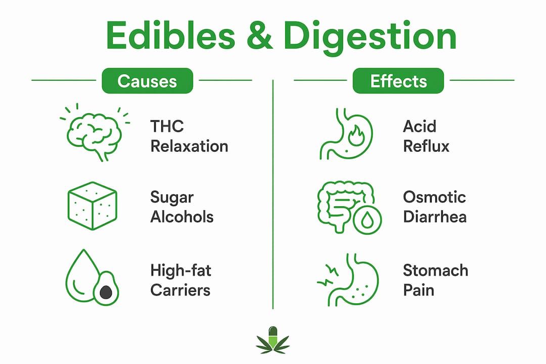 Infographic showing causes and effects of edibles on digestion