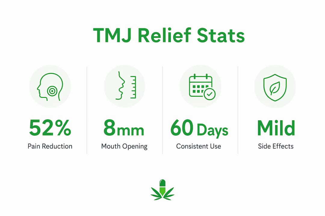 Infographic showing TMJ relief statistics from cannabis research