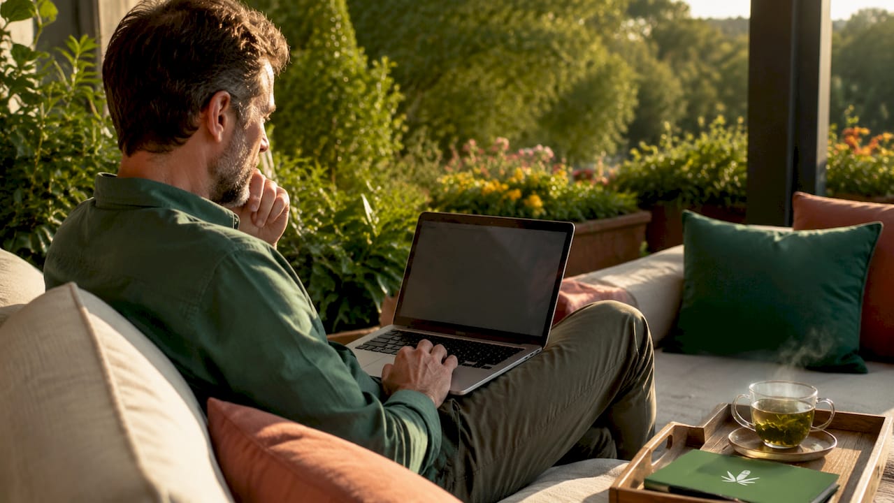 Person reading THC metabolism article on laptop
