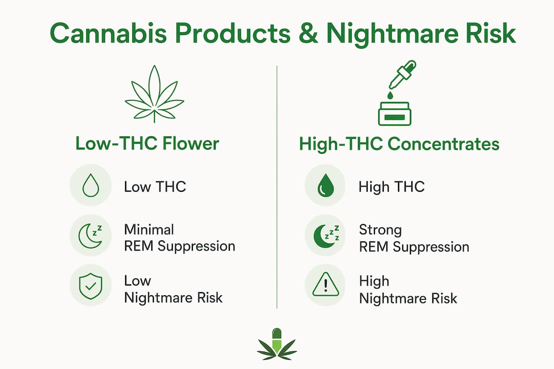Infographic comparing cannabis products and nightmare risks