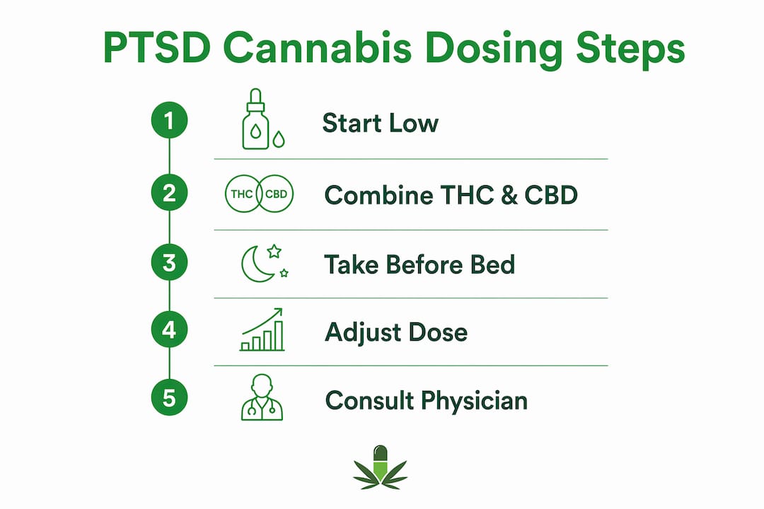 Infographic showing dosing steps for medical cannabis PTSD treatment