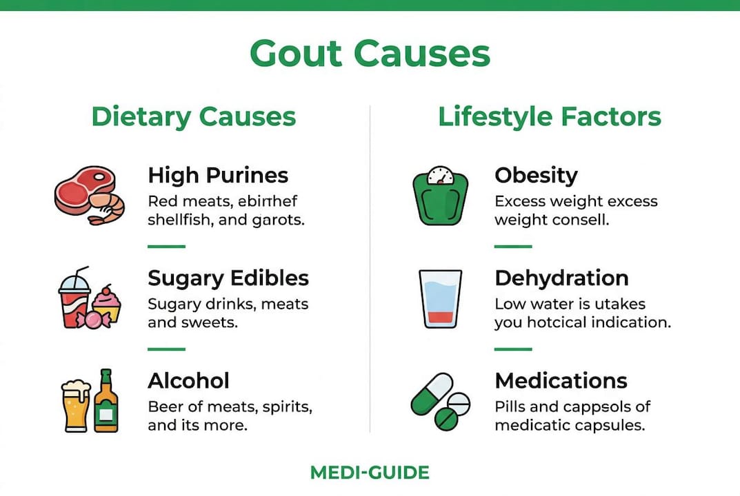 Infographic showing dietary and lifestyle causes of gout