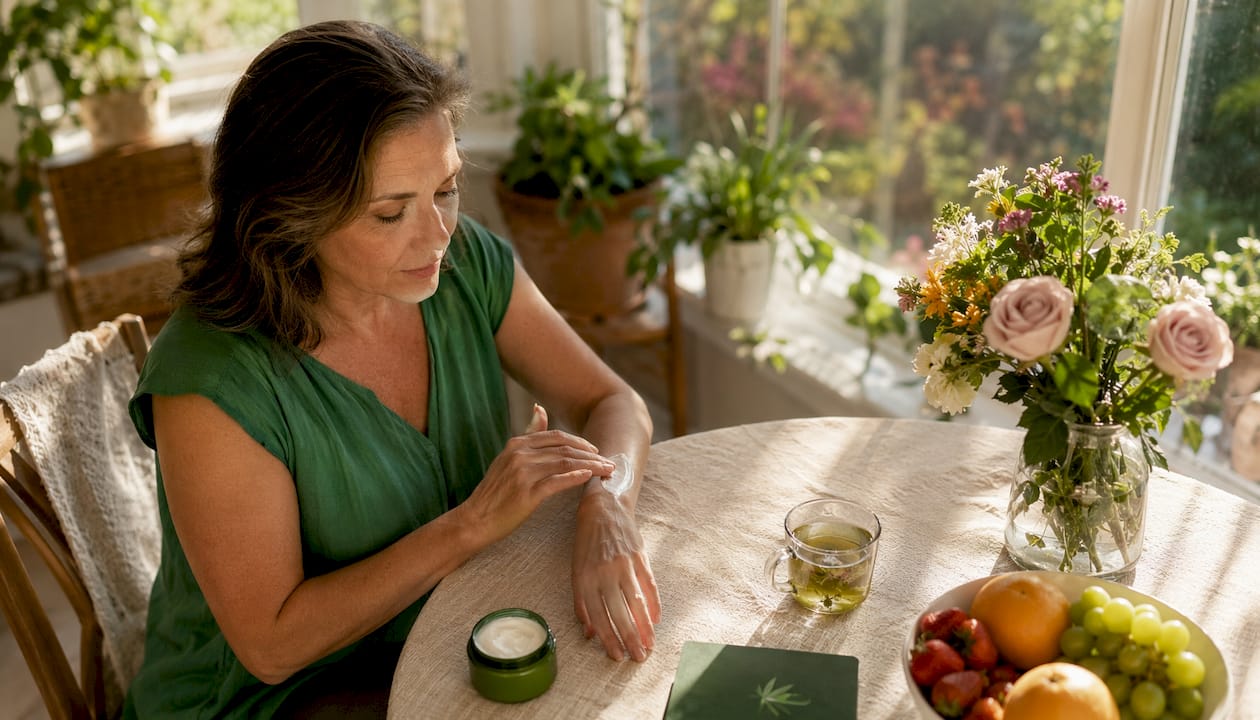 Woman applying cannabis cream for nerve pain