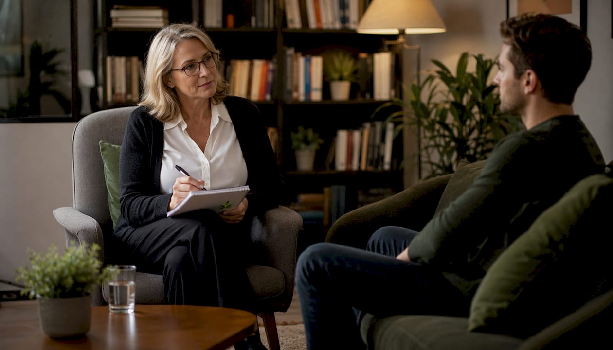 Therapist consulting patient about OCD and cannabis