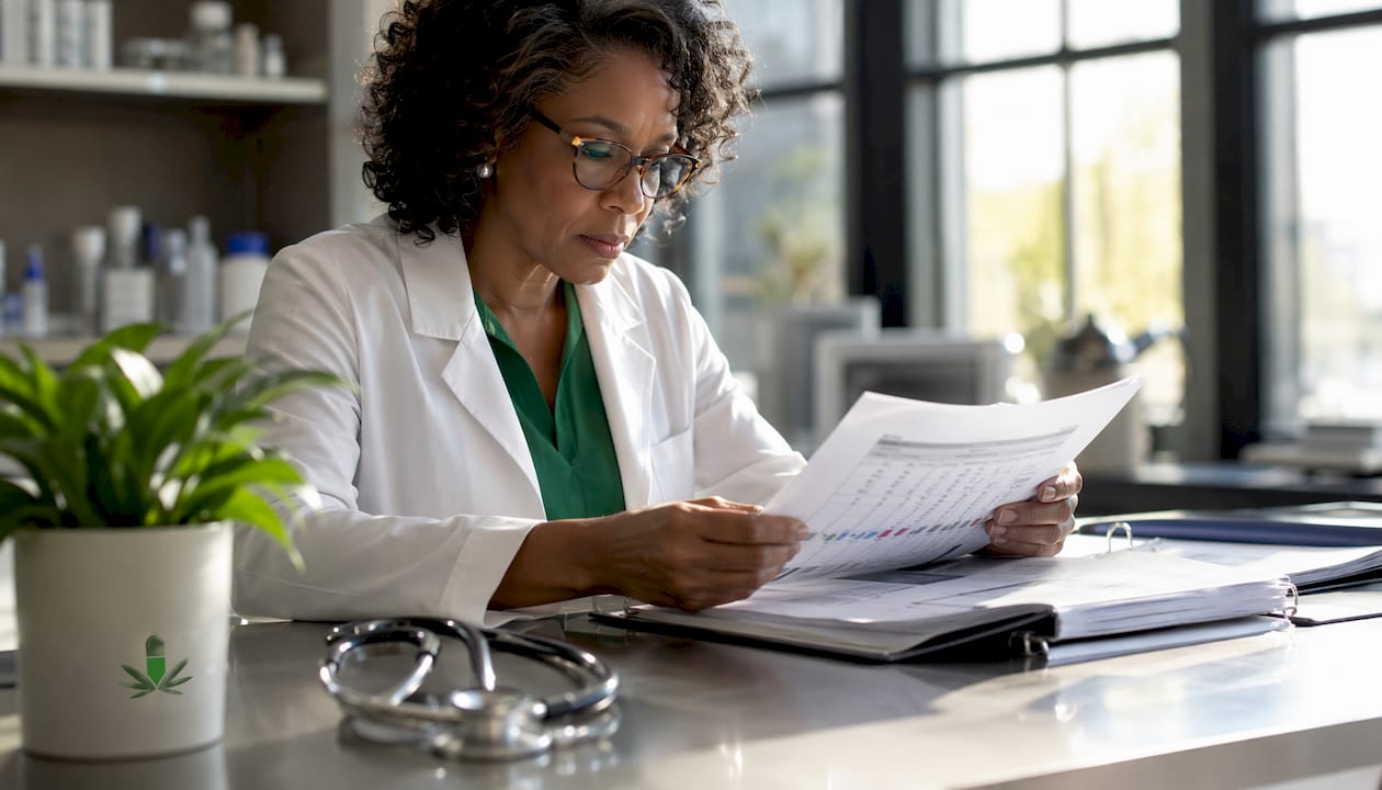 Scientist reviewing sleep apnea clinical trial notes