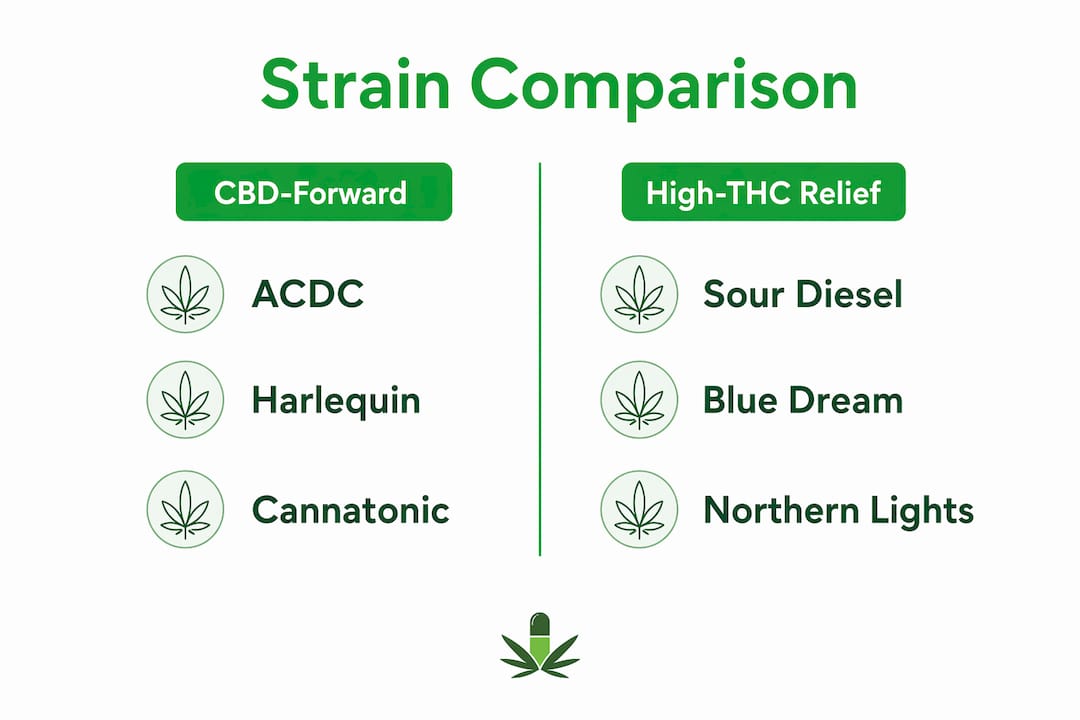 Infographic showing comparison of cannabis strains for migraines