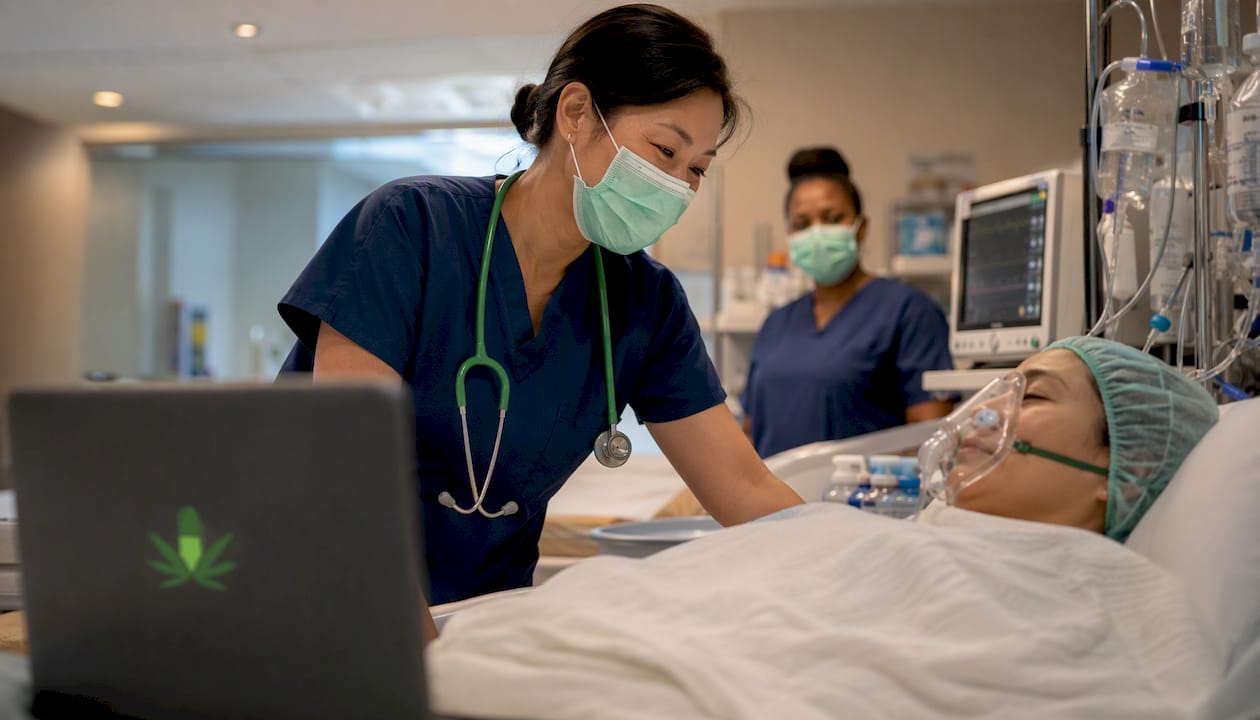 Surgical team preparing cannabis user in operating room