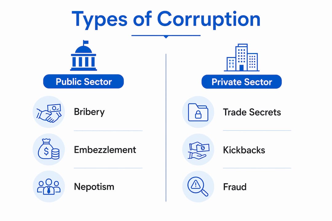 Infographic illustrating public vs private corruption types