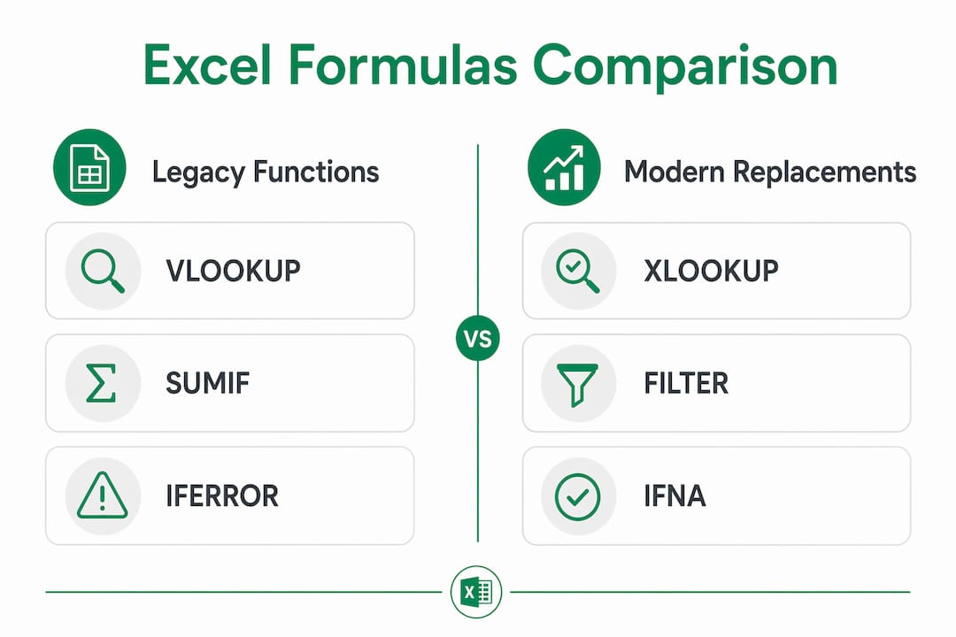 Infographic comparing legacy and modern Excel functions