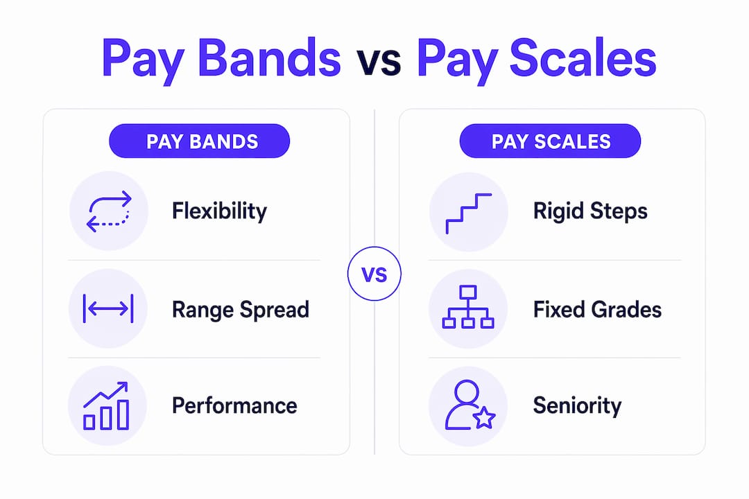 Infographic comparing pay bands and pay scales visually