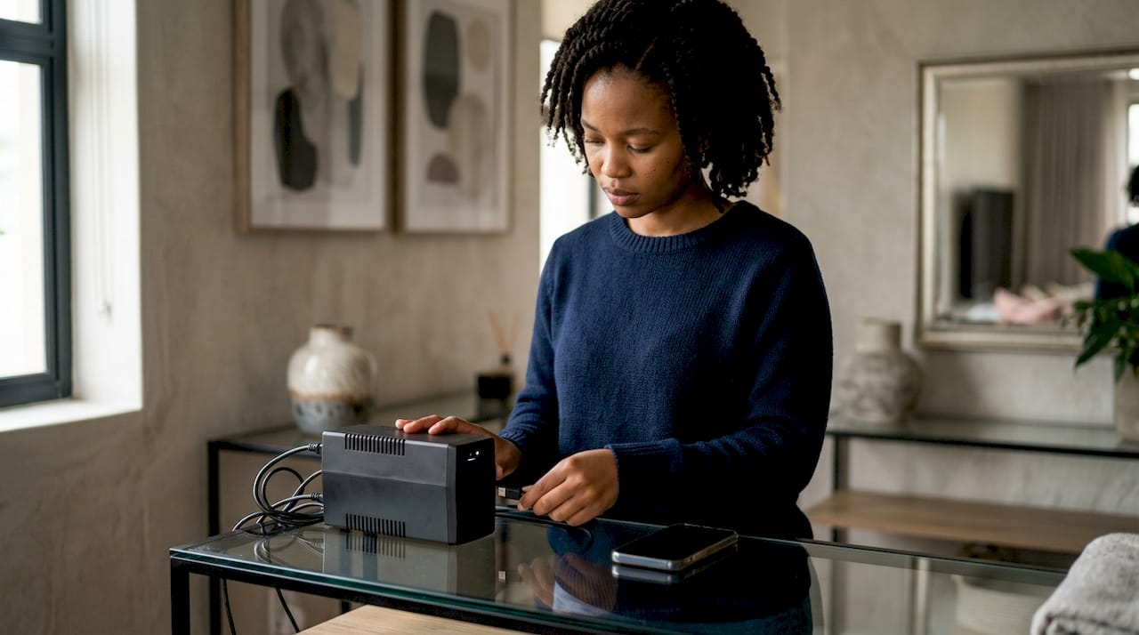 Portable UPS powering devices in home