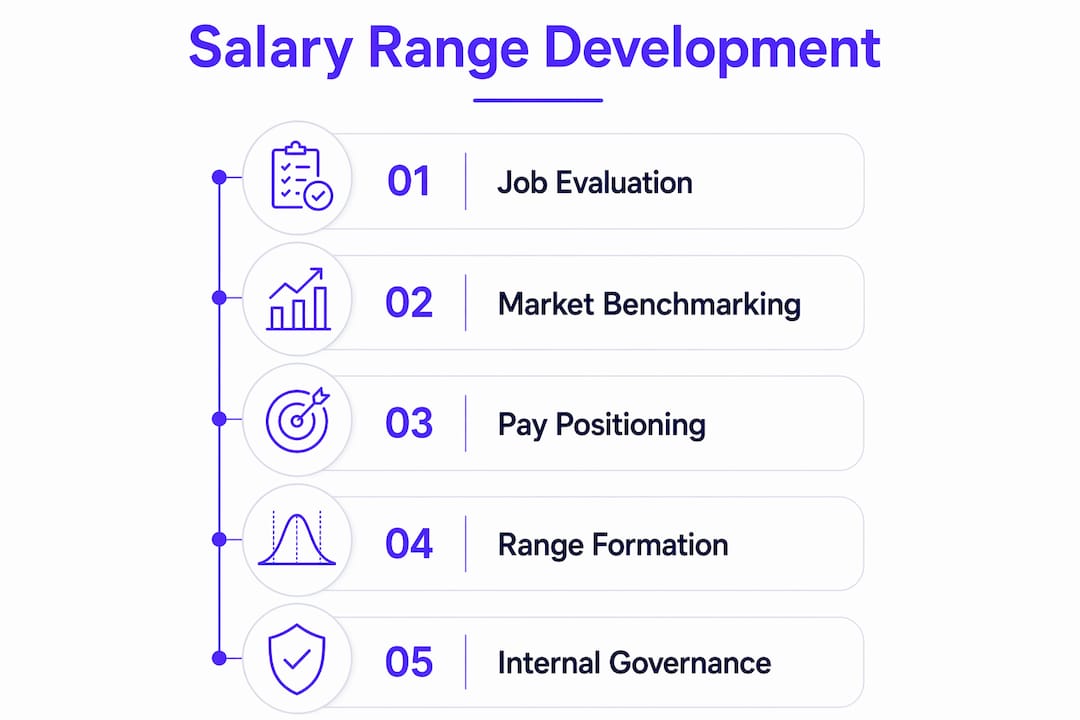 Infographic illustrating stages of salary range development